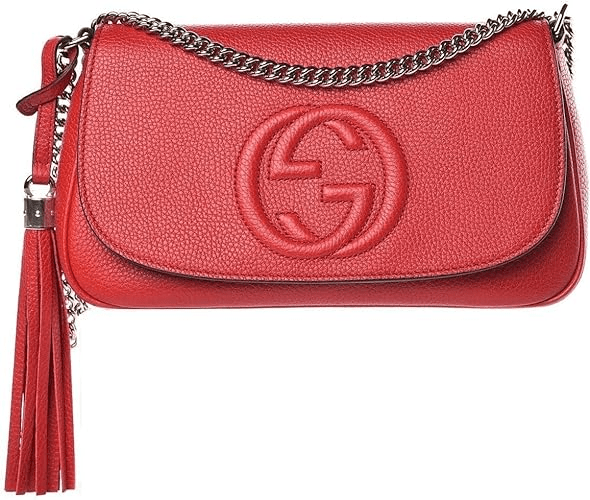 Gucci Soho Interlocking GG Red Leather Chain Flap Shoulder Bag